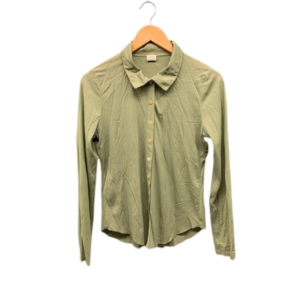 Wilfred Women’s L Green Button Down Shirt Collared Long‎ Sleeve Soft Stretch Top